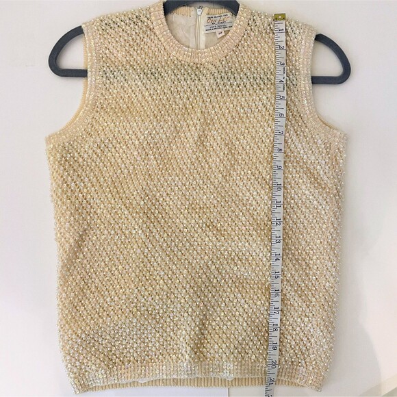 Cyn Les Vintage Hand Beaded 50's 60's Sleeveless Wool Top Pearls Sequins sz 38 S - Picture 10 of 12